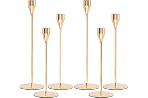 PESONLOOK Gold Candle Holders Set of 6,Candlestick Holders Metal Tall Candle Stand for Taper Candles Candle Holder Fits 3/4 Inch Thick Candle for Wedding, Living Room, Dinning Decorations(Gold)