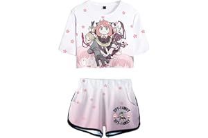 acsefire Femme Fille Anime Spy x Family 3D Ensemble de T-Shirt Court Anya Forger Tenue de Cheerleader Sweat-Shirt à Manches Courtes et Short2 pcs/Set