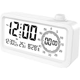 adornist - Dijital &Ccedil;alar Saat ve Geri Sayım Zamanlayıcı - D&ouml;ner D&uuml;ğmeli Sessiz Masa Saati, Sıcaklık/Tarih G&ouml;stergeli LCD Ekra