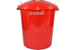 Srendi® 50L Hygienic Plastic Bin/Waterproof/Rodent Proof/Ideal for Outdoor/Animal Feed/Food/Storage/Flour Locking Lid (Red)