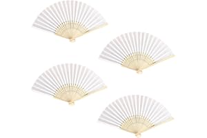 YISNTF Folding Fan,4Pcs White Hand Fan,Handheld Fan,Bamboo Folding Hand Fan,Hand Fan Folding,Hand Held Fans,Chinese Hand Fans for Birthday Gifts Dancing Cosplay Wedding