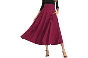 MGizo DtiSpectrum Gonna Plissettata da Donna - Gonna Lunga a Vita Alta con Pieghe a Fiocco e Spacco, Gonna Semplice retrò, Gonna a Ombrello Fluida in Seta a Trapezio