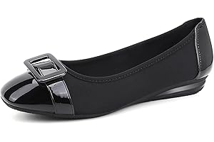 Greatonu Womens Buckle-Embellished Wedge Heel Casual Ballet Flats