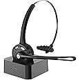 Caymuller Bluetooth Headset with Microphone, Wireless Noise Cancelling Headphones with Charging Base, Mute Button for Laptop,