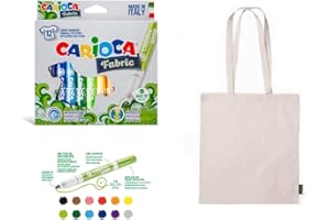 TBLS 12 rotuladores para tela marcadores textiles permanente punta gruesa Incluye bolsa tela algodón para pintar reutilizable ecológica Carioca Fabric manualidades colegios, primera comunión fiestas