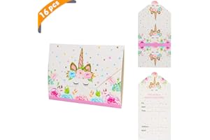 Yiran Unicorn Girls Party Invitations - Pink and Gold Envelopes Style Ready to Write (Pack 16)