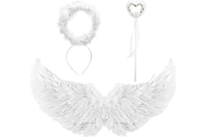 Kitimi Ali Angelo Costume Costume da Angelo Bianco Ali Fata Bambina Ali di Piuma Ali per Bambini Con Ali ed Aureola