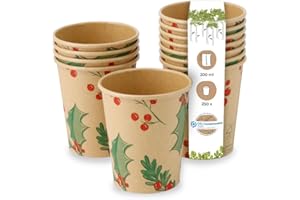 BIOZOYG 250 Stück braune Kaffeebecher Pappbecher Wintermotiv 'Zweige' 200ml / 8 oz - umweltfreundlich recycelbar & ungebleicht - Kaffeebecher to go