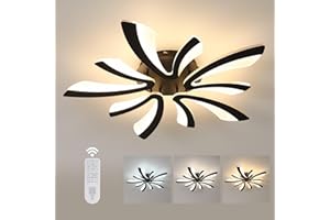 Comely Lampa sufitowa LED 48 W, 5400 lm, z pilotem zdalnego sterowania, nowoczesna lampa do salonu, 70 cm, ściemniana, 3000 K, 6500 K, czarna
