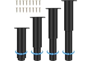 ICKIYA Piedini per mobili in acciaio inox, regolabili in altezza, colore nero, per armadio, tavolo, divano, letto, 12-18 cm
