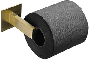 WOMAO Soporte de Papel higiénico Moderno Cuadrado Abierto sin taladrar Rollo Adhesivo Titular de Papel higiénico en Inodoro, Acabado Dorado Cepillado a Prueba de óxido