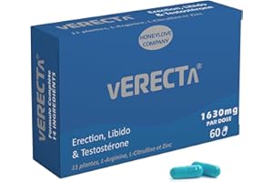 HONEYLOVE COMPANY VERECTA® | 60 Gélules Vigueur Performances Endurance Homme | Formule complète 14 ingrédients pilules bleues | Micro-circulation Sanguine | Effet dur et ferme | pilules de Ginseng, Maca, Bois bandé
