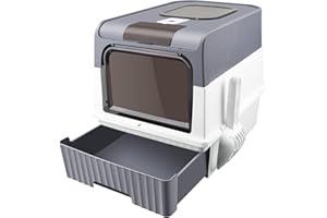 BELFOYER Caisse litiere pour Chat|Bac à litière avec Pelle|avec Pack désodorisant|Bac à litière pour Chat Grand Volume|Gris Noir (49 * 37 * 35cm)