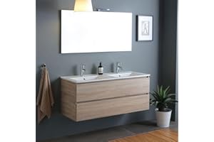 Kiamami Valentina - Mobile bagno sospeso doppio lavabo con cassetti quercia naturale 120CM | Berlin