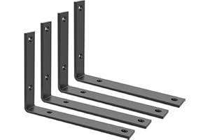 SAYAYO 4 Pièces Équerre Étagère Murale Charge Lourde, Supports d'Étagère Métal 5MM d'Épaisseur à Angle Droit de 90°, Fixation Flottante Support pour Salon Chambre Cuisine, 200MM * 150MM, Noir