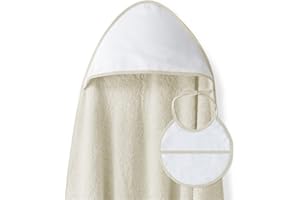 Interbaby - Capa de Baño Bebe Beige + Babero | Toalla Bebe con Capucha 100% Algodón, 100x100cm, Unisex | Suave, Cómoda, Ideal Recién Nacidos, Bebes y Niños Pequeños | Diseño Punto de Cruz Liso