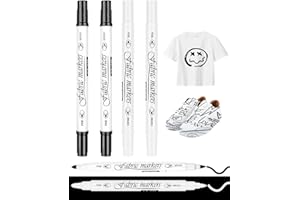 HUVZOR 4Pcs Marqueurs pour Textile, Permanents, Double Pointe, Lavables en Machine, pour T-Shirts, Sacs en Tissu, Travaux Manuels, Marqueur Textile Permanent, Noir/blanc