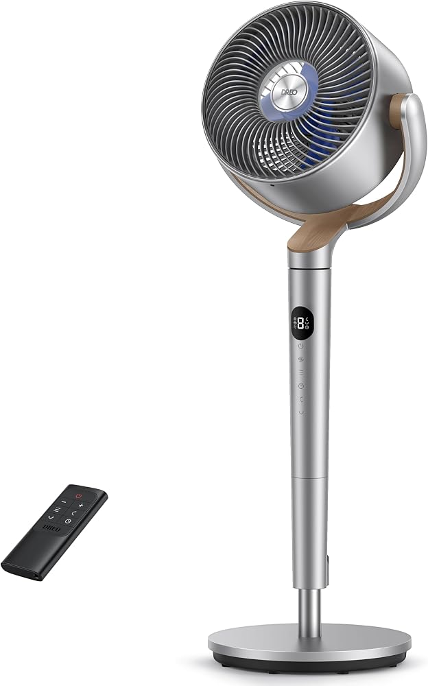 Dreo Yatak Odası için Ayaklı Fan, 8 Hız & 6 Mod, 23 dB Ultra Sessiz Motor, 120° Yatay/Dikey Salınım, 26m Rüzga Mesafesi, Zamanlayıcı & Uzaktan Kumanda, TurboPoly™ 502