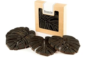 Decorify Sottobicchieri Monstera 11 x 10 cm (4 Pezzi) – Sottobicchieri in Legno per Tazze e Tazze – Sottobicchieri in Legno 6 mm – Decorazione da Tavolo – Ebano
