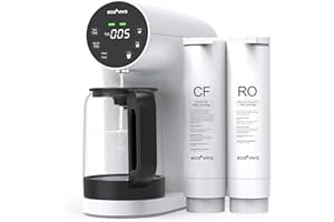 Ecoviva Auftisch Osmoseanlage, Trinkwasser Umkehrosmoseanlage mit 5-stufige Filtration, Echtzeit-TDS-Monitor, 3:1 Rein zu Abfluss, Mobil Umkehrosmose Wasserfilter Null-Installation WP-RO-200G Weiß