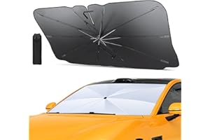 Parasol para Parabrisas Delantero Oziral Parasol para Parabrisas Delantero de Coche Plegable con Esquinas de Cuero antiarañazos 145 x 85 cm | Protección Solar Ideal para SUV y Todo Tipo de vehículos.