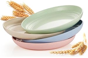 SKY-TOUCH Unbreakable Dinner Plates Set of 4, Reusable Wheat Straw Plates 7.8 Inches, Lightweight Unbreakable Dinner Dishes Plates, Dishwasher & Microwave Safe