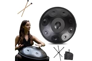 LXHGVKHJ Strumento Handpan - 432Hz/440Hz 9/10/ 12 Note - Steel Tongue Drum da 55cm - Hand Pan Drum con Supporto per Battenti per la Guarigione del Suono (Size : 440Hz, Color : BLACK_9 NOTES)