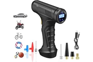 RUOVXWU Cordless Car Tyre Inflator Air Compressor,12V USB Rechargeable Car Tyre Pump for Car Portable Electric Bike Pump Electric Digital Car Pumps for Tyres With LED Light Air Compressor Tyre Inflator