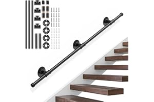 Main Courante pour Escaliers, SenDeluz 120cm Main Courante Escalier Intérieur Extérieur, Main Courante Antirouille Antidérapante avec Tuyau en Acier Galvanisé Industriel pour Escalier Jardin