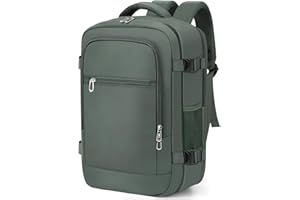 BAHIWOM Mochila Viaje Cabina 40x20x25 Ryanair, Equipaje de Mano 20L, Mochila Impermeable Antirrobo con Bolsillo Portátil 14 Pulgadas, Hombre y Mujer para Trabajo, Escuela, Viajes - Verde