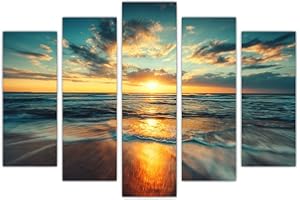 AREDE Set di 5 Stampe da Parete Quadri Moderni Decorazioni da Muro per Casa Soggiorno Camera da Letto e Cucina Bellissimo tramonto nell'oceano| 120 x 80 cm | Pronto da appendere