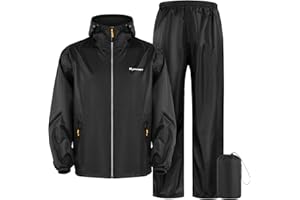 SOPPY Waterproof Rainsuit Jacket Pants Suits for Men Women, Hooded Rain Jacket Waterproof Rain Coat with Trousers, Packable Raincoat Sets with Carrying Bag for Fishing Hiking Camping, Black