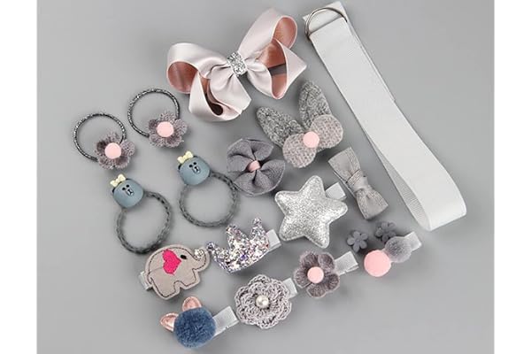 NOVAGO Lot de Barrettes pinces à cheveux fantaisie décoratives pour séance photo réussie de votre enfant bébé ou jeune fille (18 pcs, Gris)
