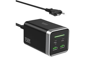 ‎SELORE&S-GLOBAL 150W USB C Ladegerät PPS PD3.0 GaN Charger Schnellladegerät mit 1,2 m Kabel 4 Port USB C Netzteil kompatibel mit MacBook Pro/Air, iPad Pro, Dell, HP, Asus, Lenovo, Matebook, iPhone 15/14, Samsung S23