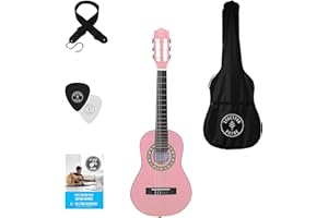 Stretton Payne 1/4 Sized Kids Age 3 to 6 Acoustic Guitar Package – Everything a Beginner Needs to Learn to Play - 31' inch Classical Nylon String Childs Guitar Pack- Pink