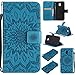Produktbild Owbb Hülle für Samsung Galaxy J3 2017(Euro Version)J330 PU Ledertasche Flip Cover Wallet Case mit Stand Function Innenschlitzen Design Sonnenblume Muster Blau + Stylus Stift