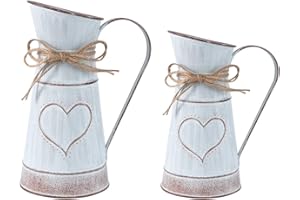 Smavles Jarrón Vintage 2 Piezas Florero de Metal Rústico Jarrón de Flores con Forma de Corazón Hierro Cubo de Flores de Estilo Pastoral para Balcón, Sala de Estar, Boda,Decoración de Mesa