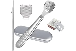 AONAT File pedicure in acciaio inox,Pedicure,Lima piedi taloni,Calli piedi rimozione,Professional foot care tool,Kit pedicure,Bisturi per pedicure (10 foot scrapers inclusi)