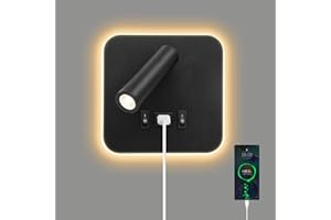 Ntmaichy LED Bedside Wall Light, Wall Mounted Reading Spot Lights with Switch and USB Port, Rotatable Wall Sconce Spotlight for Bedroom, Hallway, Stairs, Hotel, Adjustable 3000K Lighting, 3W+9W LED