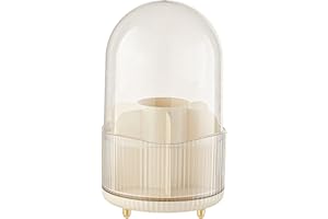 Oursouion 360° Rotating Makeup Organiser, Makeup Brush Holder with Dustproof Lid,makeup storage for Perfume,Lipstick, Jewellery,Bedroom,Bathroom,Dressing Table(white)