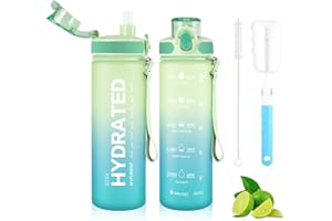 MYFOREST Butelka na wodę Tritan™ o pojemności 700ml, duża wylewka do łykania/wyjmowana słomka do popijania, Marker czasu odporny na zadrapania, zapewniający motywacyjne nawilżenie, niezawierający BPA