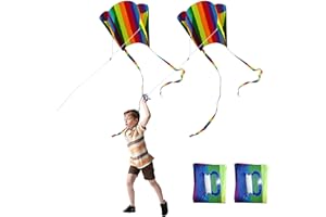 SKHAOVS 2-Piece Rainbow Kite Set - Colorful Kites with Long Tails, Easy Flyer for Kids, Beach Game & Outdoor Activity for Beginners