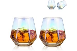 GLASSEAM Ensemble De 2 Verres à Whisky Diamantés en Verre Scotch Incliné 300 ML en Verre à Whisky Look Moderne pour Hommes Femmes, Papa, Mari, Amis, Verrerie pour Gobelet à Bourbon/Rhum/Bar