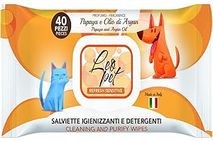 Leopet Lot de 40 lingettes désinfectantes et nettoyantes pour chiens et chats au parfum de papaya & huile d'argan