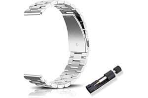 RoYiio Bracelet de Rechange en Métal pour Largeur de Corne 16mm,18mm,20mm,22mm, Dégagement Rapide, Bracelet en Acier Inoxydable Magnifiquement Poli pour Homme et Femme - Argent