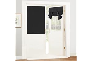 OURLEEME Blackout Door Curtains, Heat Insulated French Blinds Stick On Curtains for Privacy and Light Control, Thermal Front Curtain Tie up Shades for Bedroom Office No Drilling Easy Install, 26x40 Inch Black