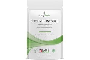 Bodygenix Choline & Inositol Capsules - 1000mg Healthy Skin Brain Health & Metabolic Support Food Supplement - Natural Vegan Friendly 30 Capsules, 1 Month Supply