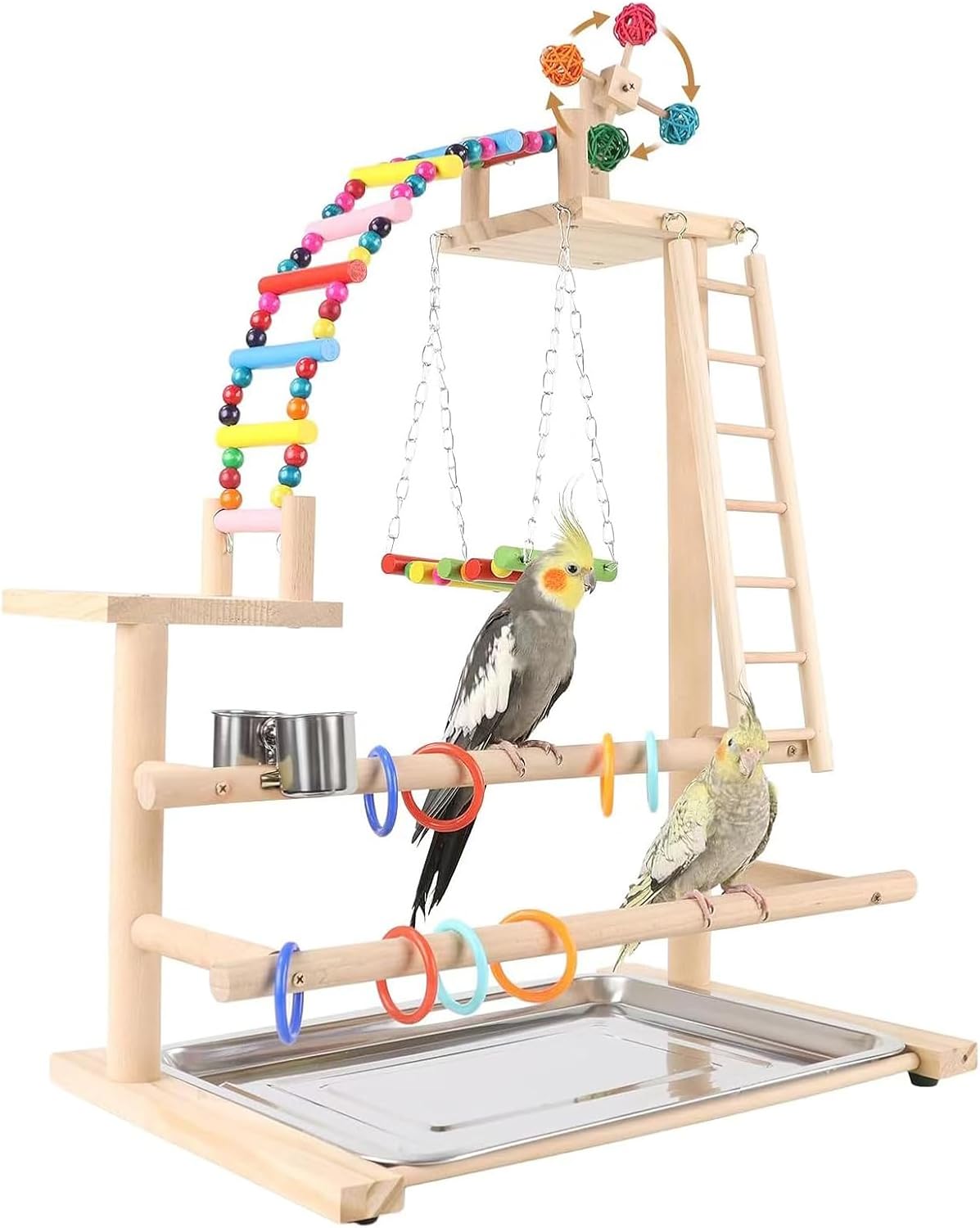 xixibuy Juguetes para Jaula, Parque de Juego de Madera, Gimnasio y Corralito para Pájaros - 46 * 31 * 70CM