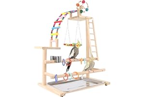 AMZTEMU Posatoio per Pappagalli, Supporto in Legno, Giochi per Pappagalli, Trespolo, Gioco Cocoriti Palestra (46 * 31 * 70CM)