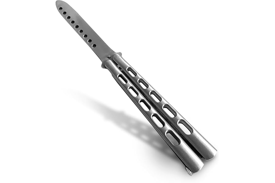 AOSILEY Butterfly Trainer Knife,All stainless steel practice butterfly knife comb for Training(Silver)…